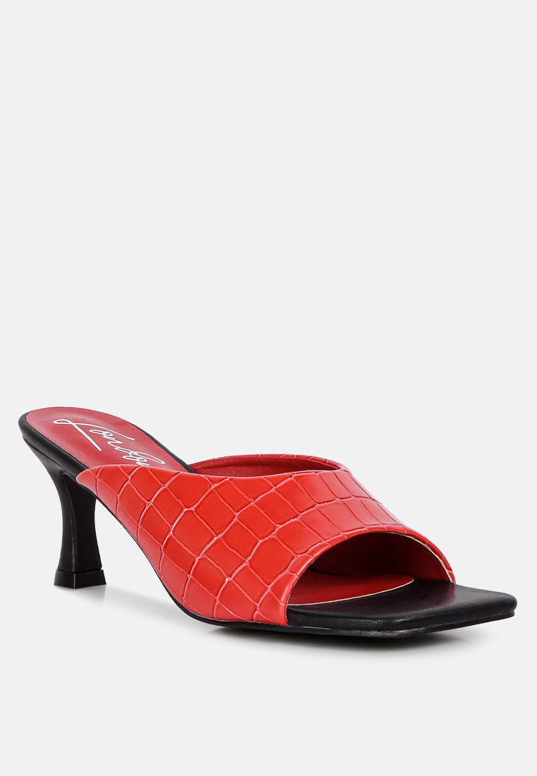 red croc kitten heel slider sandals#color_red