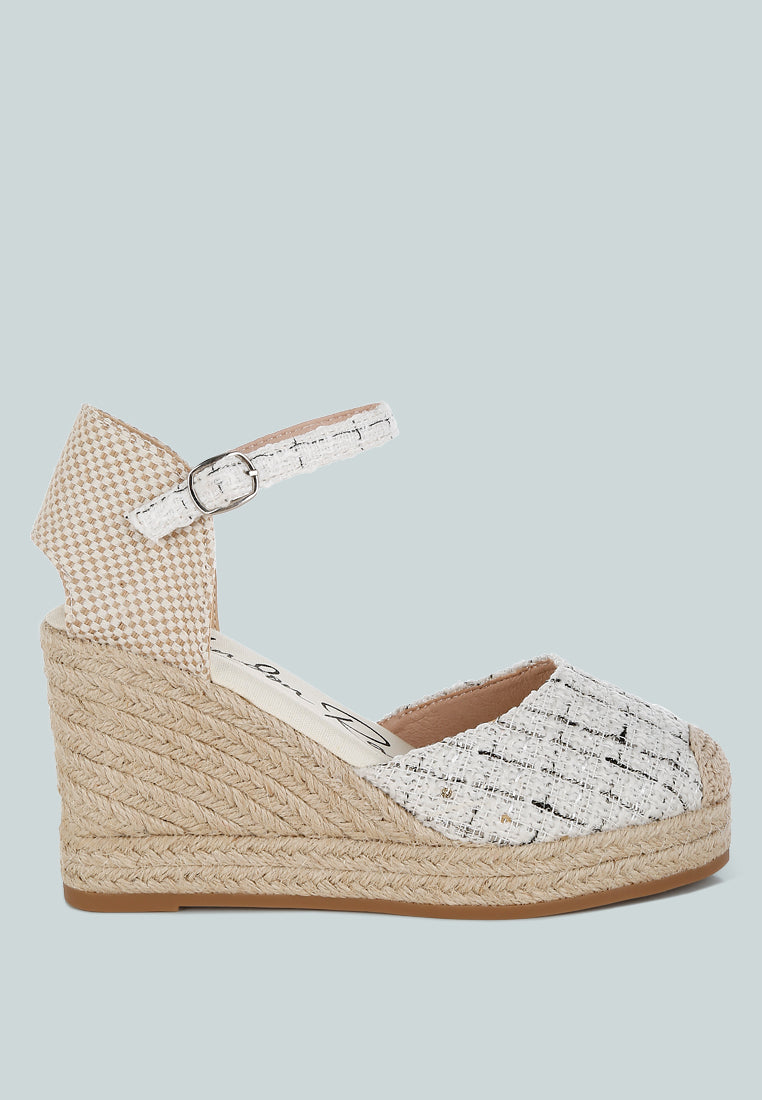 tweed round toe woven wedges by ruw#color_white