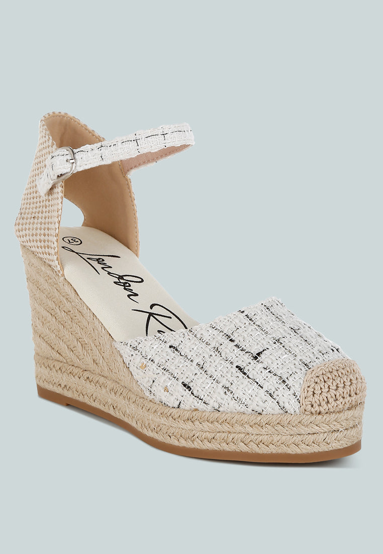 tweed round toe woven wedges by ruw#color_white
