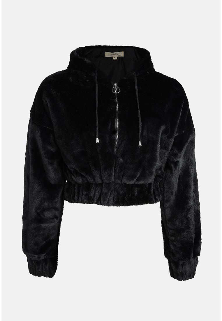 relaxed off shoulder hooded jacket by ruw#color_black