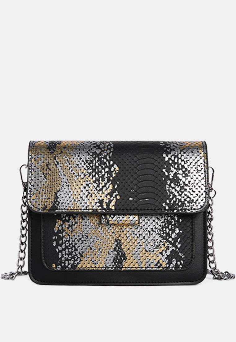 black reptile print sling bag#color_black
