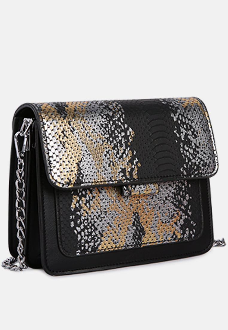 black reptile print sling bag#color_black