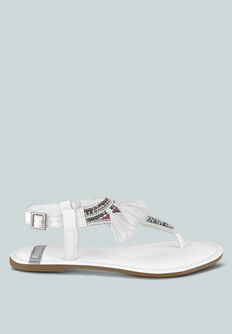 genuine leather tassel sandals by ruw#color_white