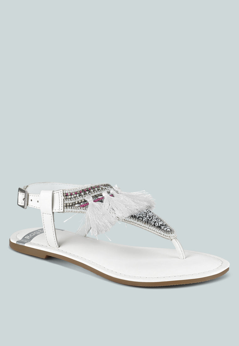 genuine leather tassel sandals by ruw#color_white