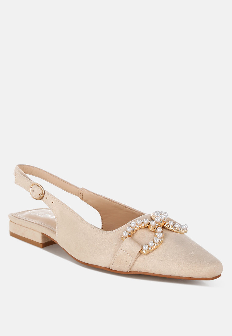 pearl-studded horsebit flats by ruw#color_beige