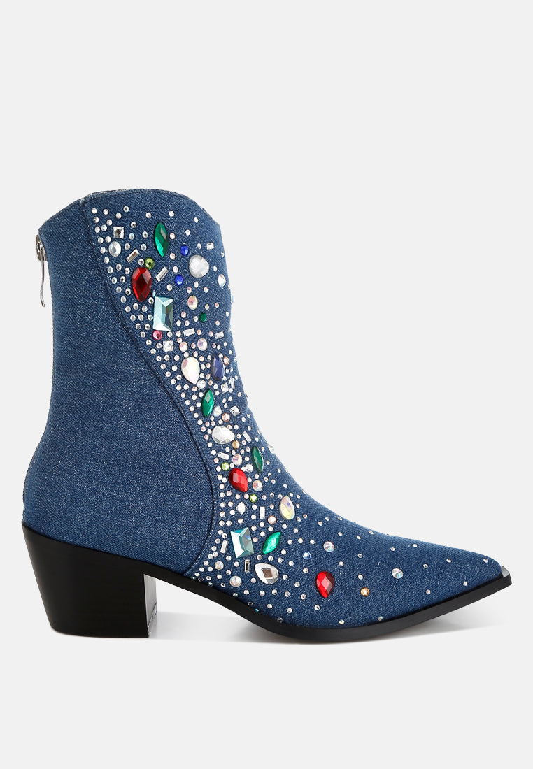 multi color stones embellished boots by ruw#color_dark-blue