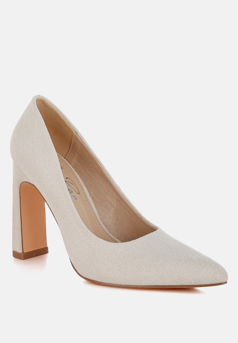 slim block heel pumps by ruw#color_beige
