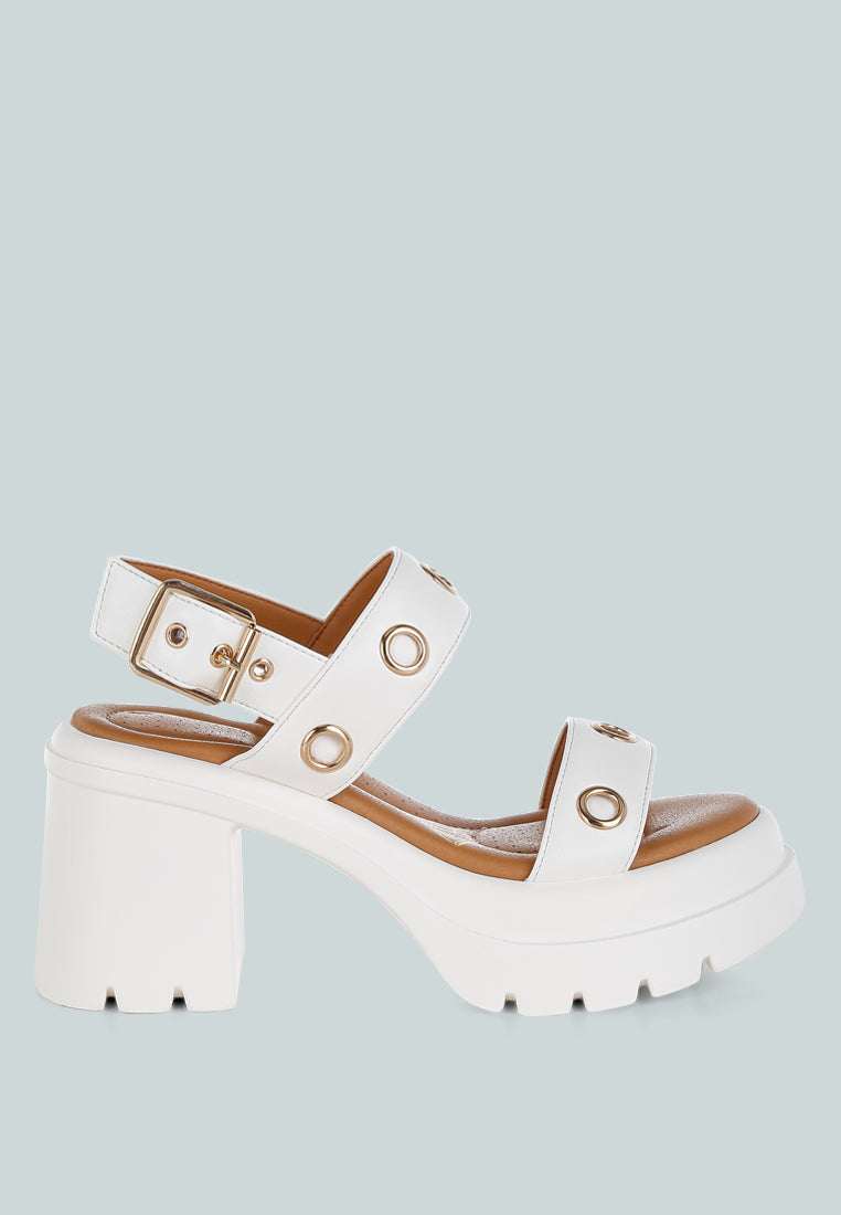 eyelet detail platform heel sandals by mode#color_white