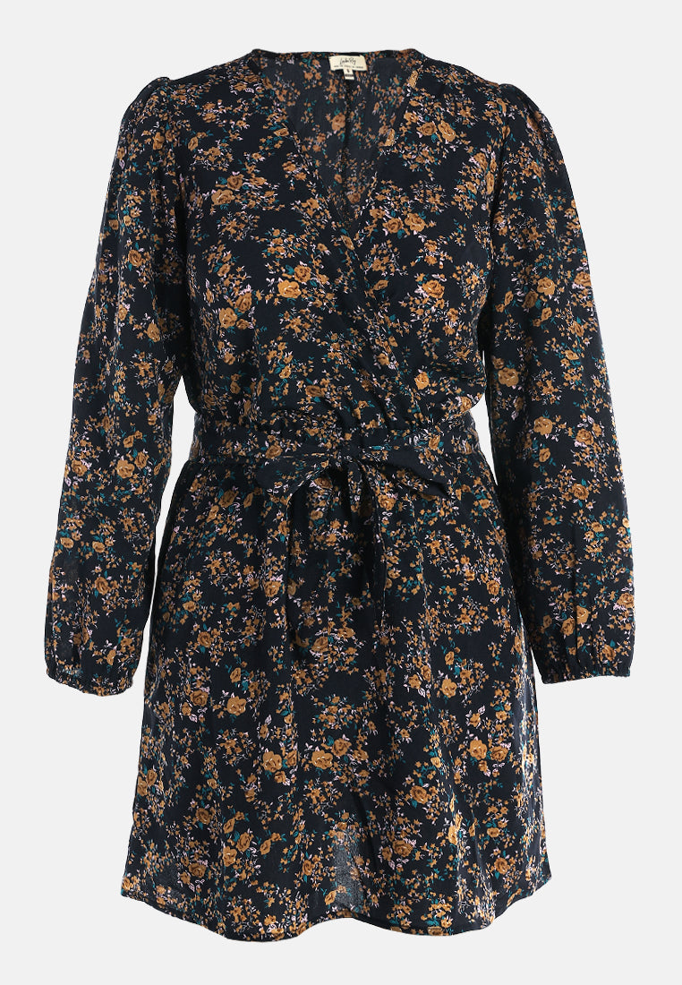 floral belted mini dress by ruw#color_navy