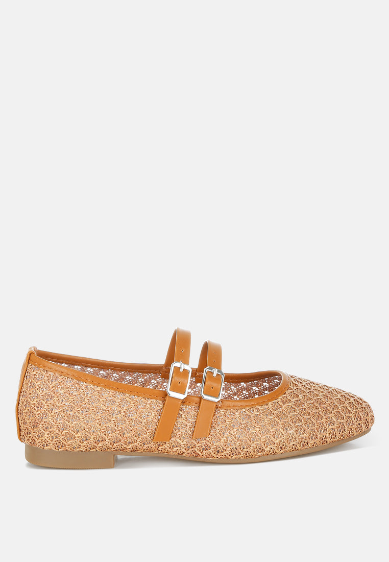 warena pin buckle strapped ballerinas#color_tan