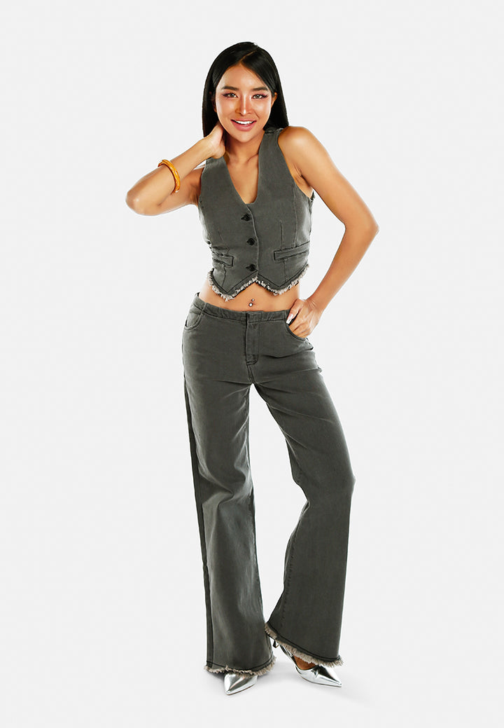 washed black cut-out waistcoat & straight jeans co-ord set by ruw#color_black