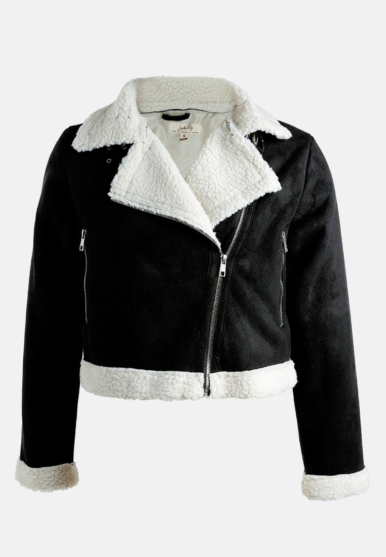 wide lapel sherpa jacket by ruw#color_black