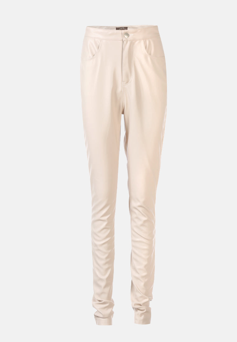 faux leather high waist skinny trousers#color_stone