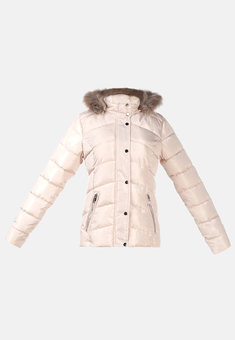 long sleeves puffer hoodie#color_stone