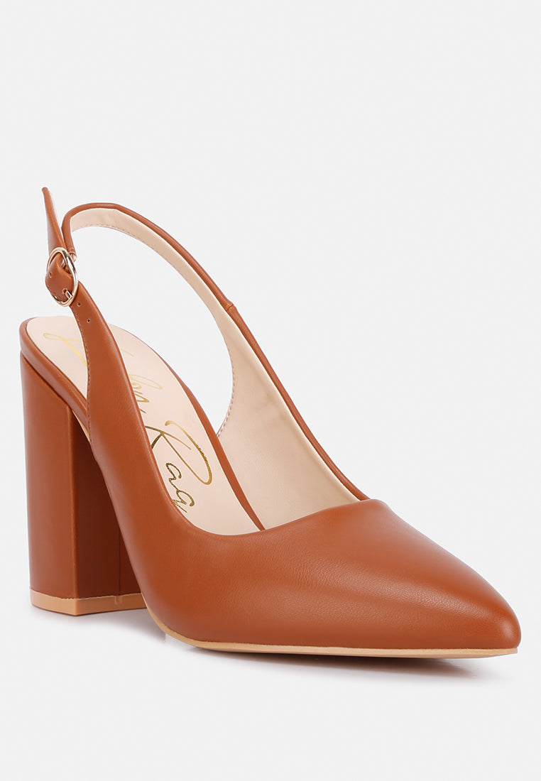 creidne block heel pointed toe sandals#color_tan
