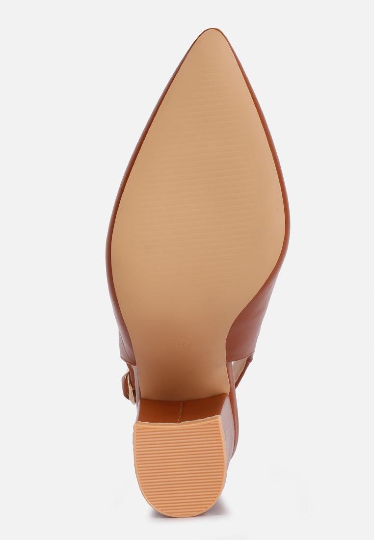 creidne block heel pointed toe sandals#color_tan