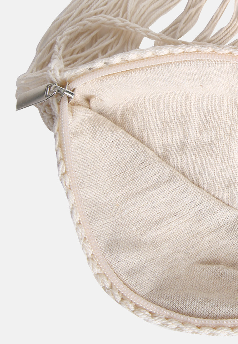 dream catcher handmade crochet boho round bag#color_white