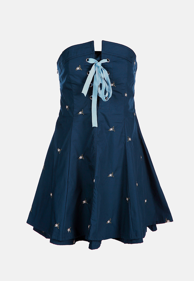 embroidered tube corset mini dress#color_navy