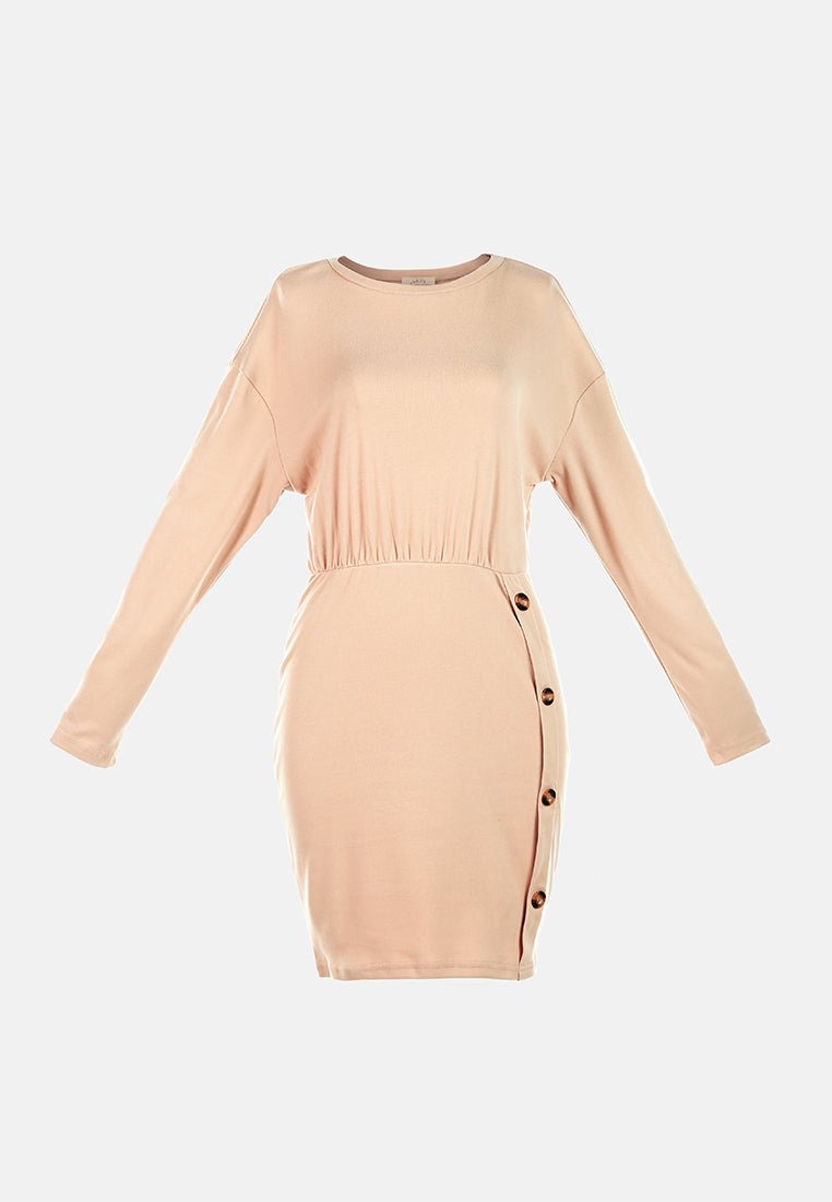 fitted button detail bodycon dress#color_khaki