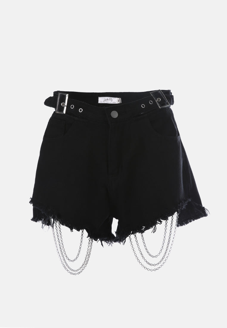 high waist punk belted black shorts#color_black
