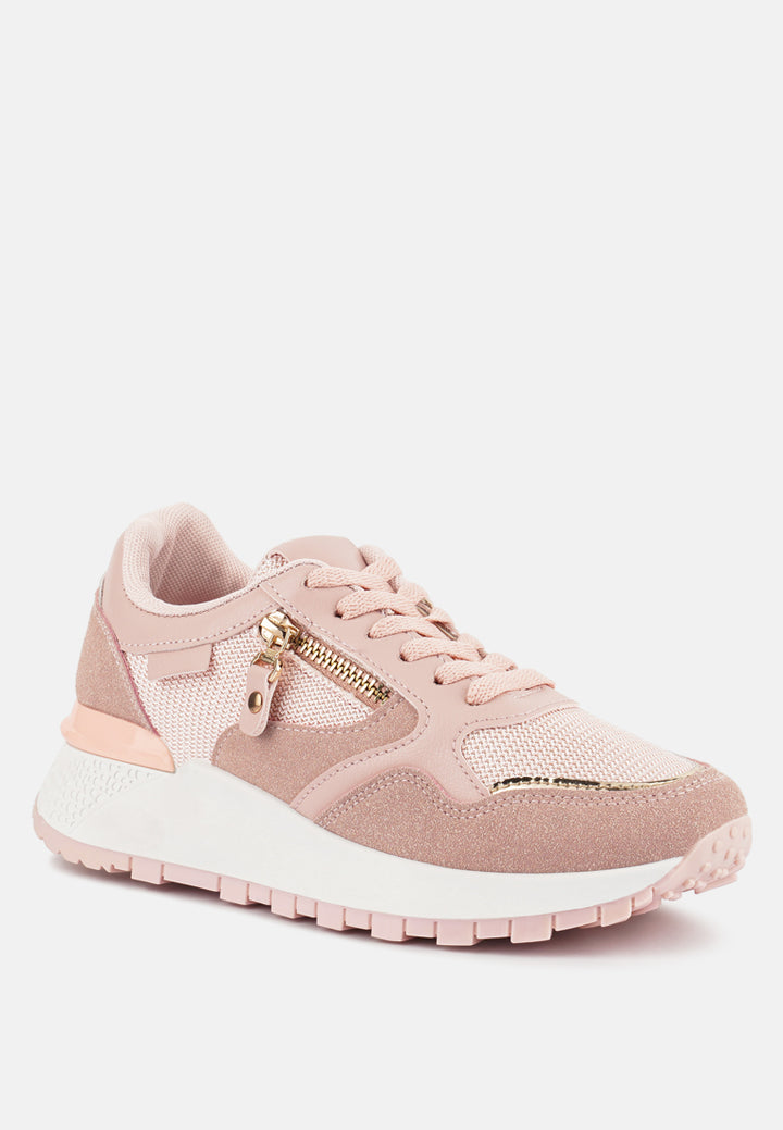 juliette chain detailing lace up sneakers#color_pink