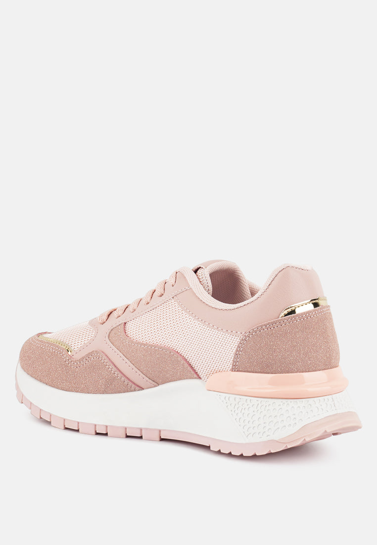juliette chain detailing lace up sneakers#color_pink