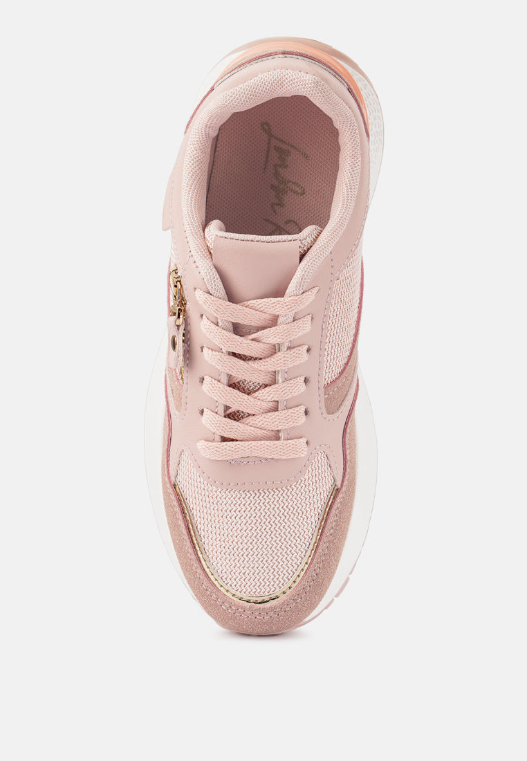 juliette chain detailing lace up sneakers#color_pink
