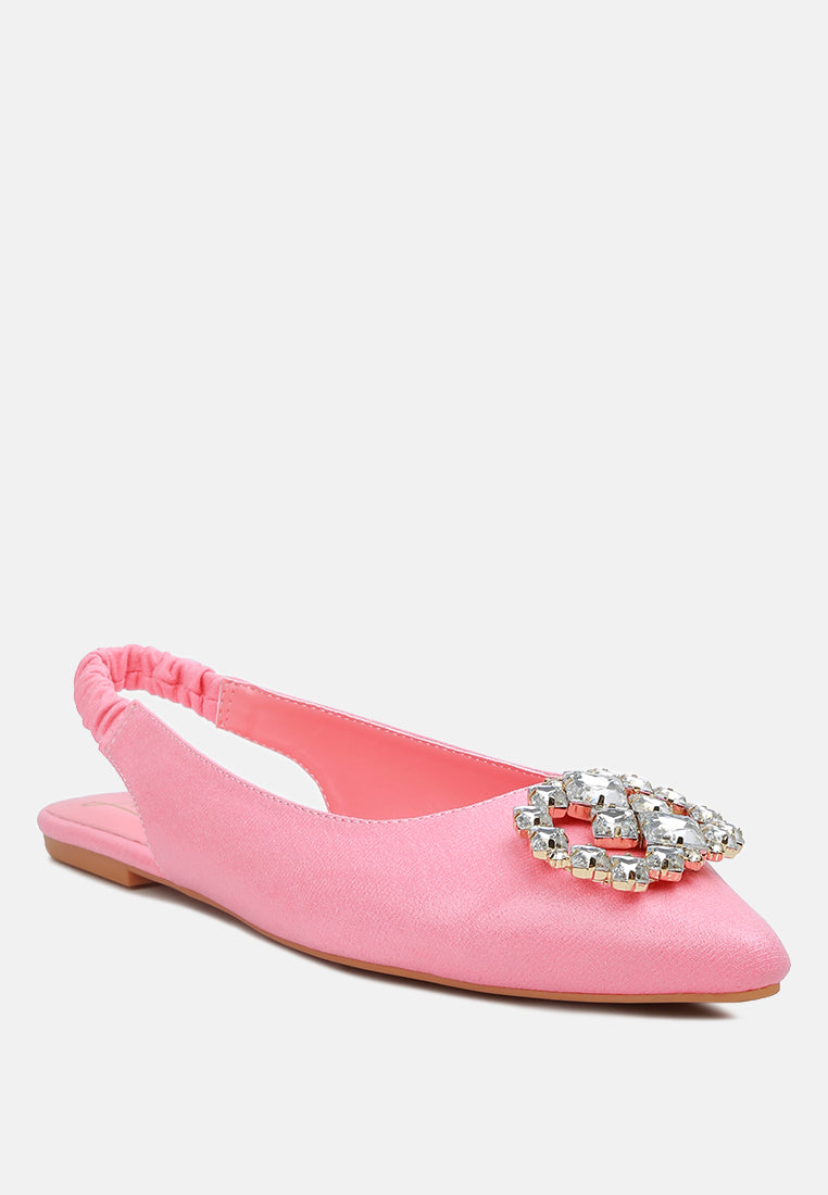 Metallic Diamante flats Mules#color_blush