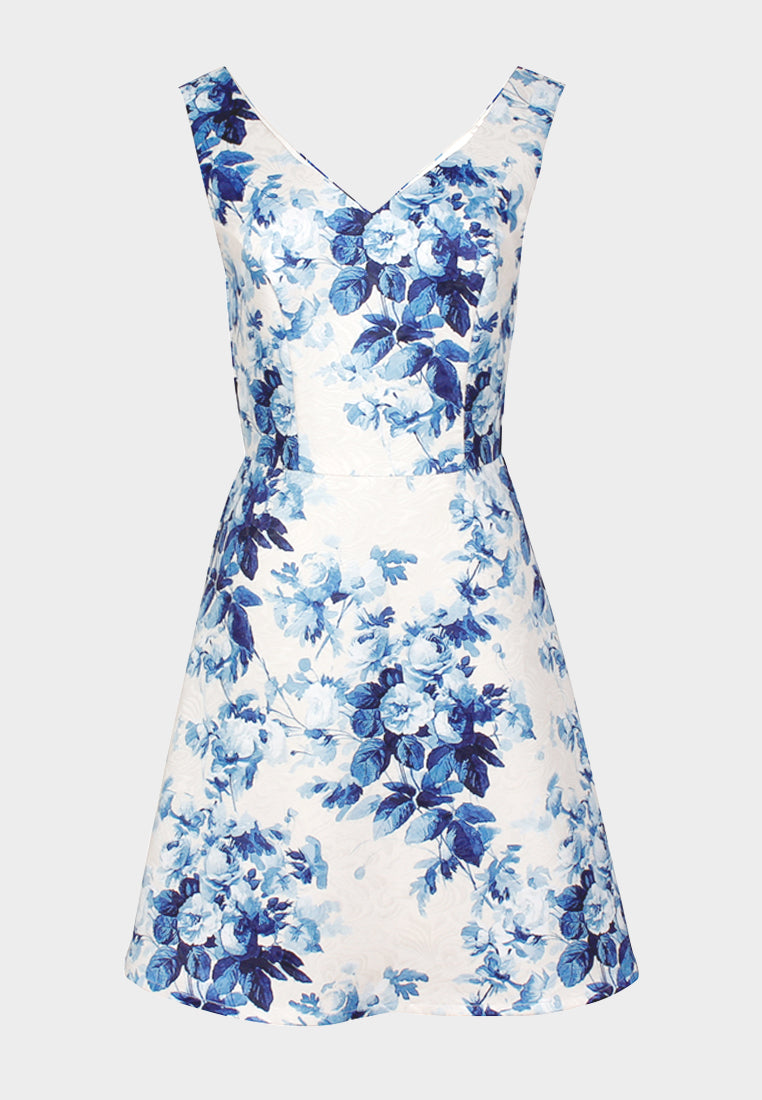 printed sleeveless mini dress#color_blue