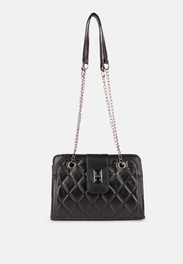 black quilted statement sling bag#color_black
