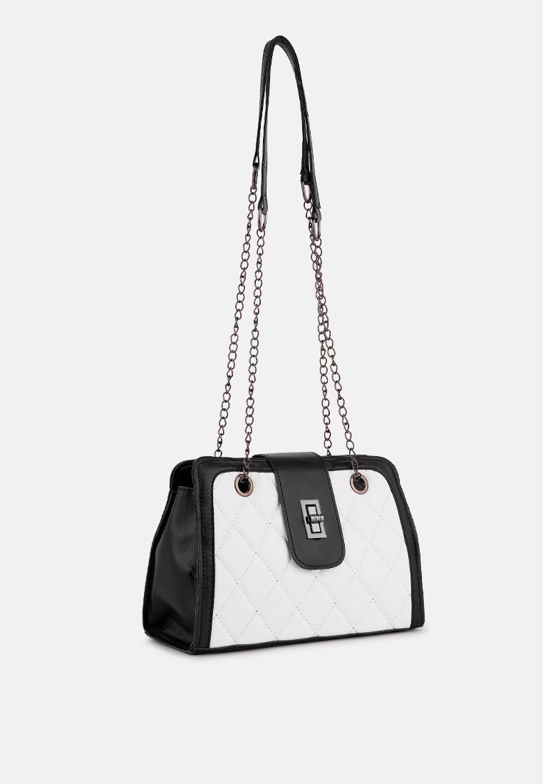 white quilted statement sling bag#color_white