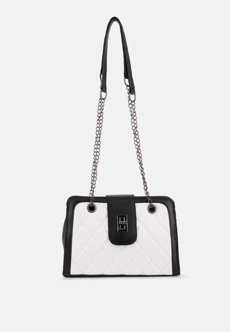 white quilted statement sling bag#color_white