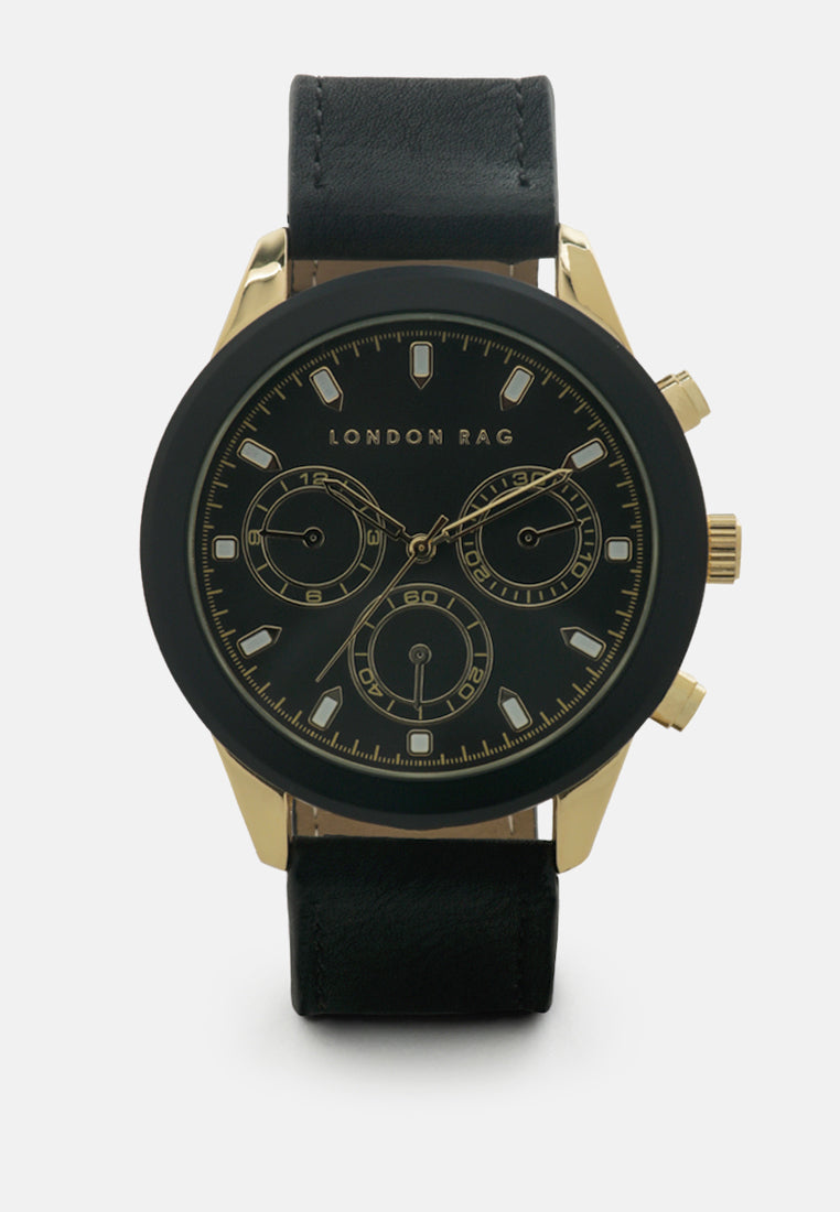 solid black men's analog watch set#color_black