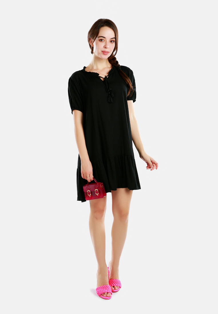 tie-up tassel dress#color_black