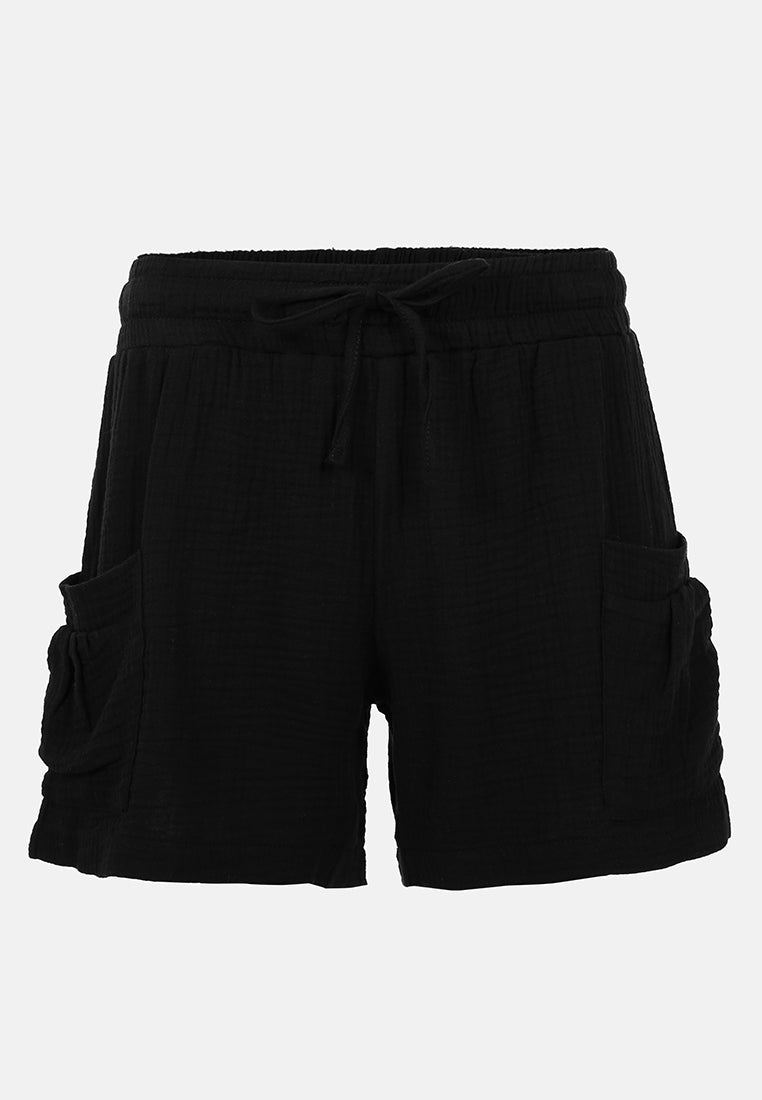 two pocket drawstring shorts#color_black
