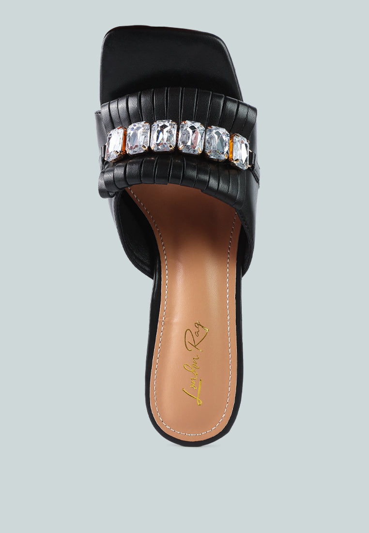 deeba diamante embellishment clear spool heel sandals by ruw#color_black