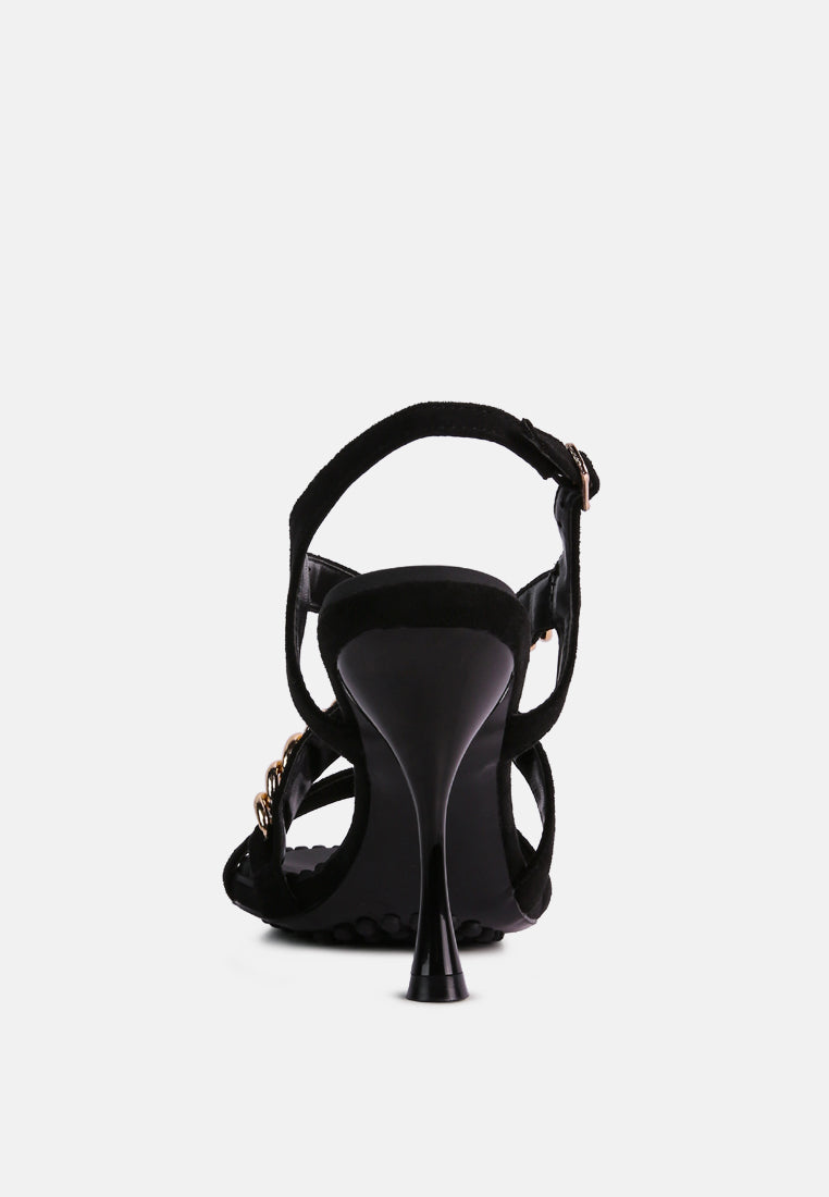 domeda metal chain mid heel sandal by ruw#color_black