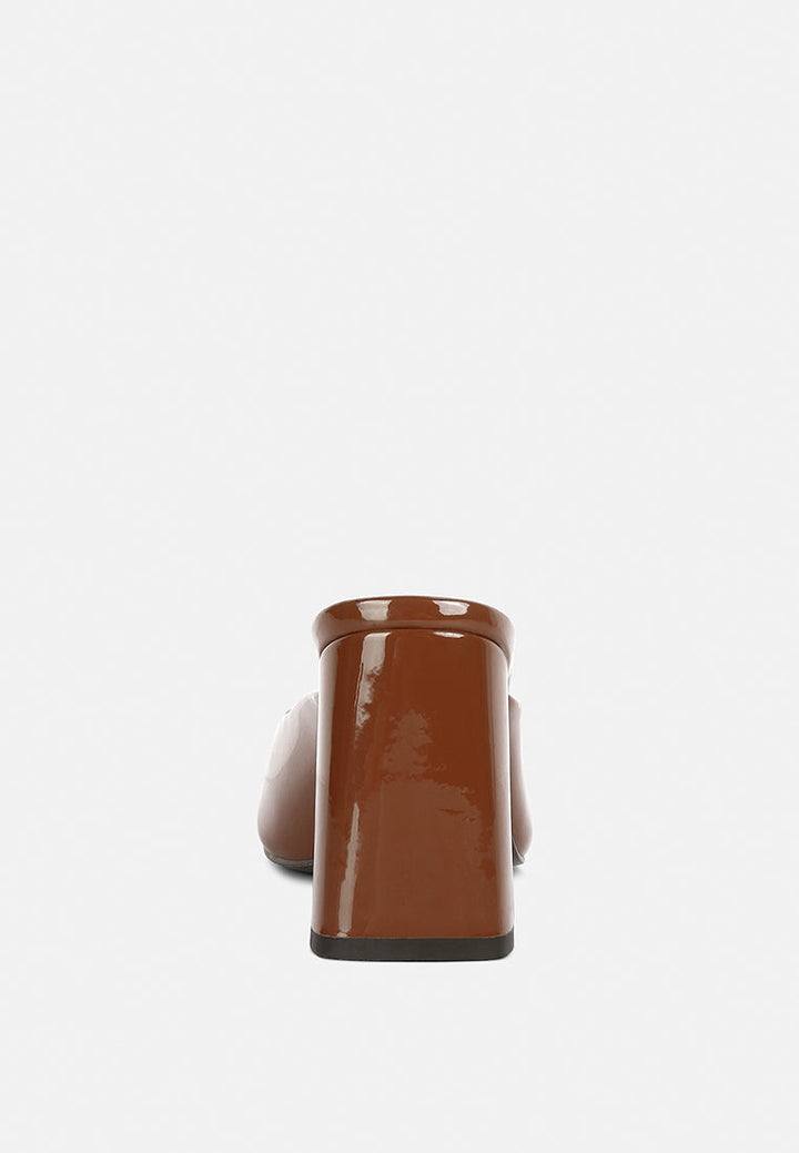 neoplast patent pu block heeled mules by ruw#color_brown