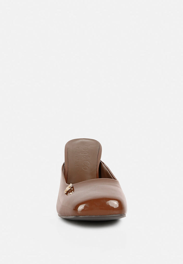 neoplast patent pu block heeled mules by ruw#color_brown