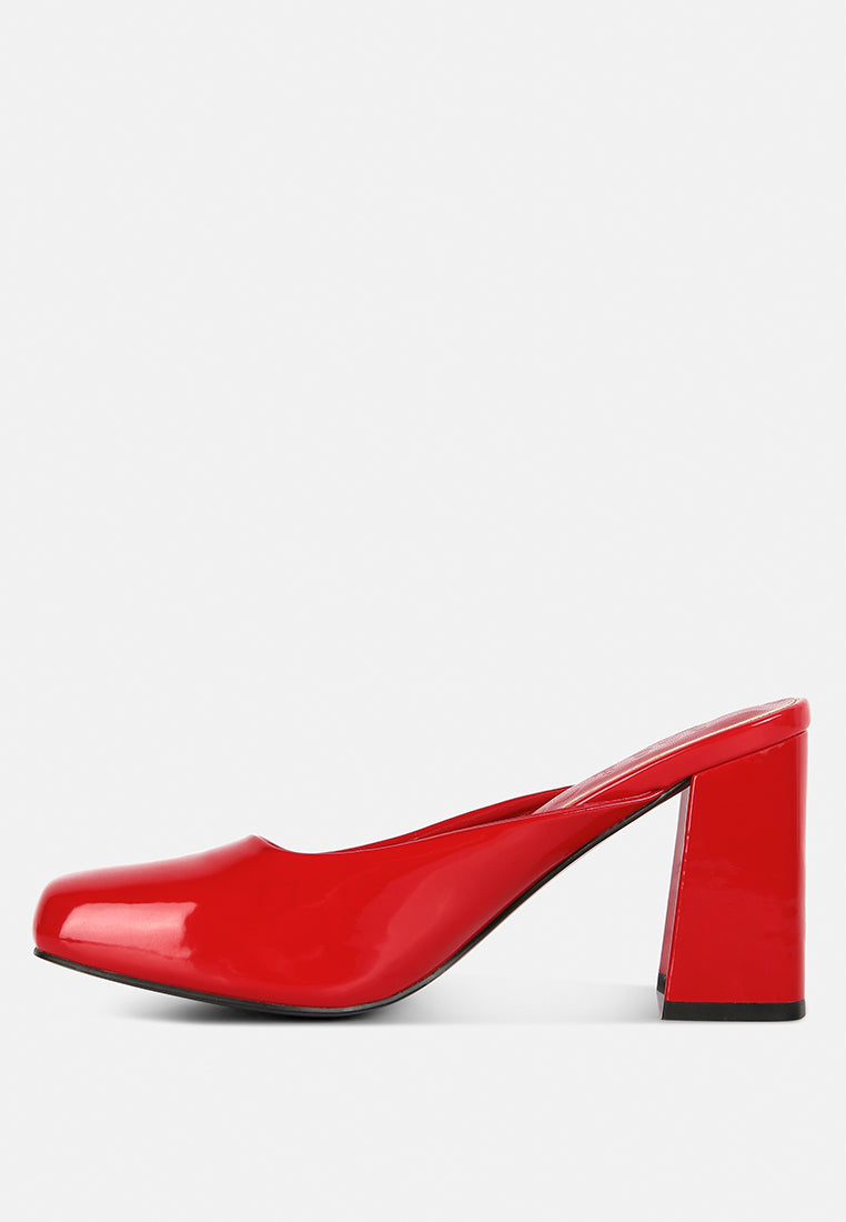 neoplast patent pu block heeled mules by ruw#color_red