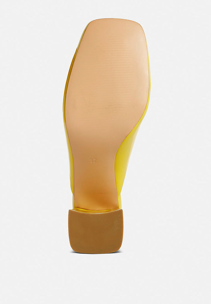 neoplast patent pu block heeled mules by ruw#color_yellow