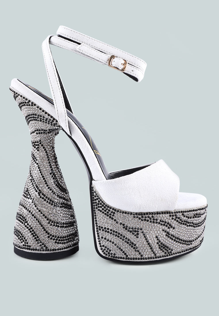backstage rhinestone embellished ultra high platform sandals by ruw#color_white