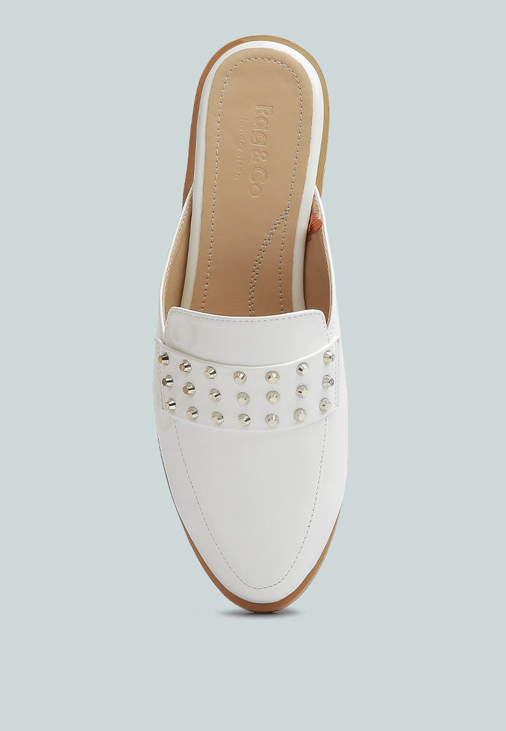 yashta patent studded flat mules by ruw#color_white