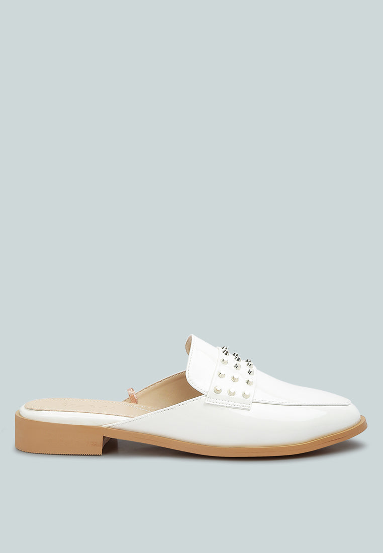 yashta patent studded flat mules by ruw#color_white