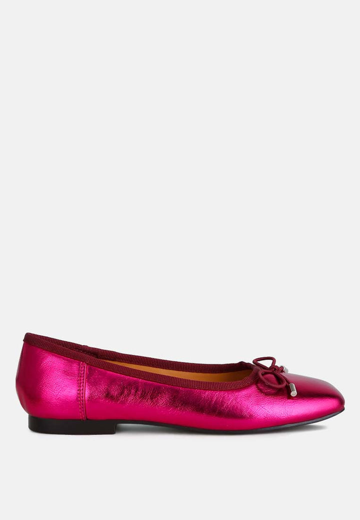 metallic pleather bow ballerinas by ruw color_fuchsia