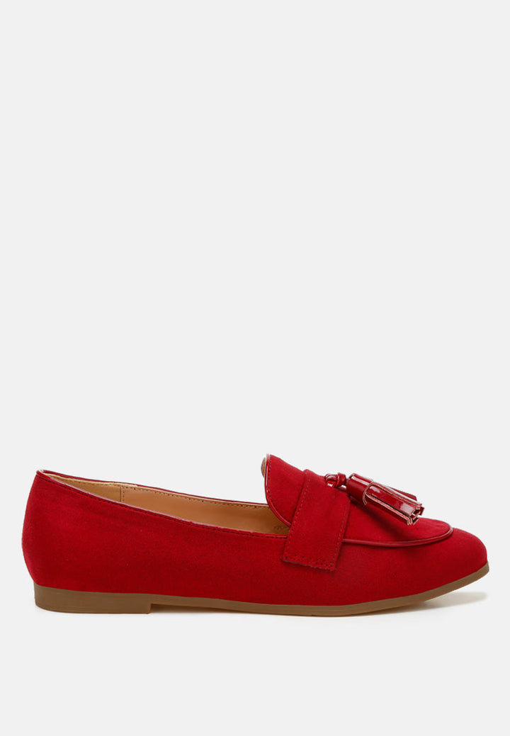 micro suede tassel loafers by ruw color_red