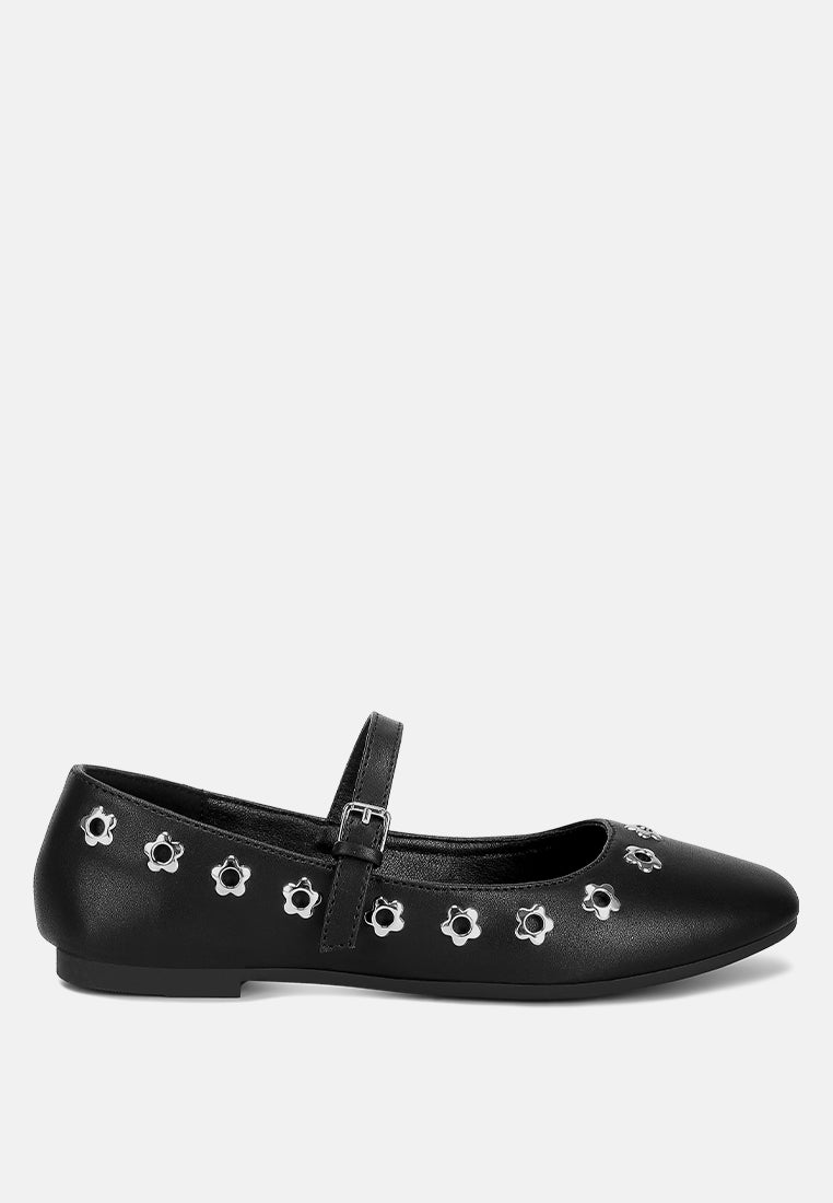 floral eyelet strapped ballerinas by ruw #color_black