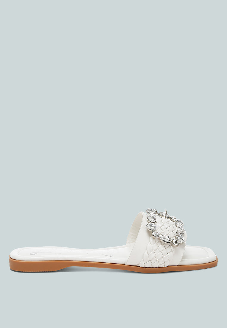 diamante flat sandals by ruw#color_white