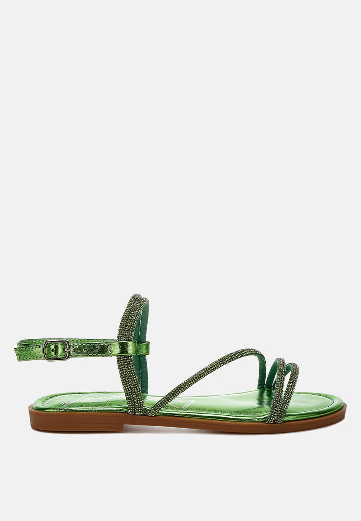 rhinestone strappy flat sandals by ruw#color_green