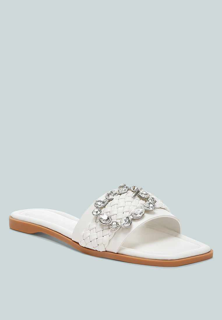 diamante flat sandals by ruw#color_white